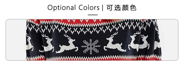 2025 Autumn and Winter European and American Christmas Pullover Jacquard Sweater Christmas Elk Snowflake Element Round Neck Knitted Couple Outfit