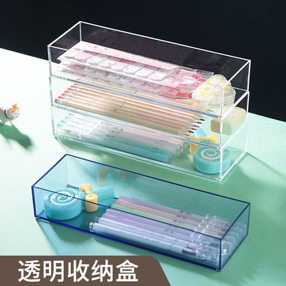 Desktop Storage Box Small Miscellaneous Stationery Sticky Notes Handbook Pencil Transparent Narrow Long Storage Storage Box
