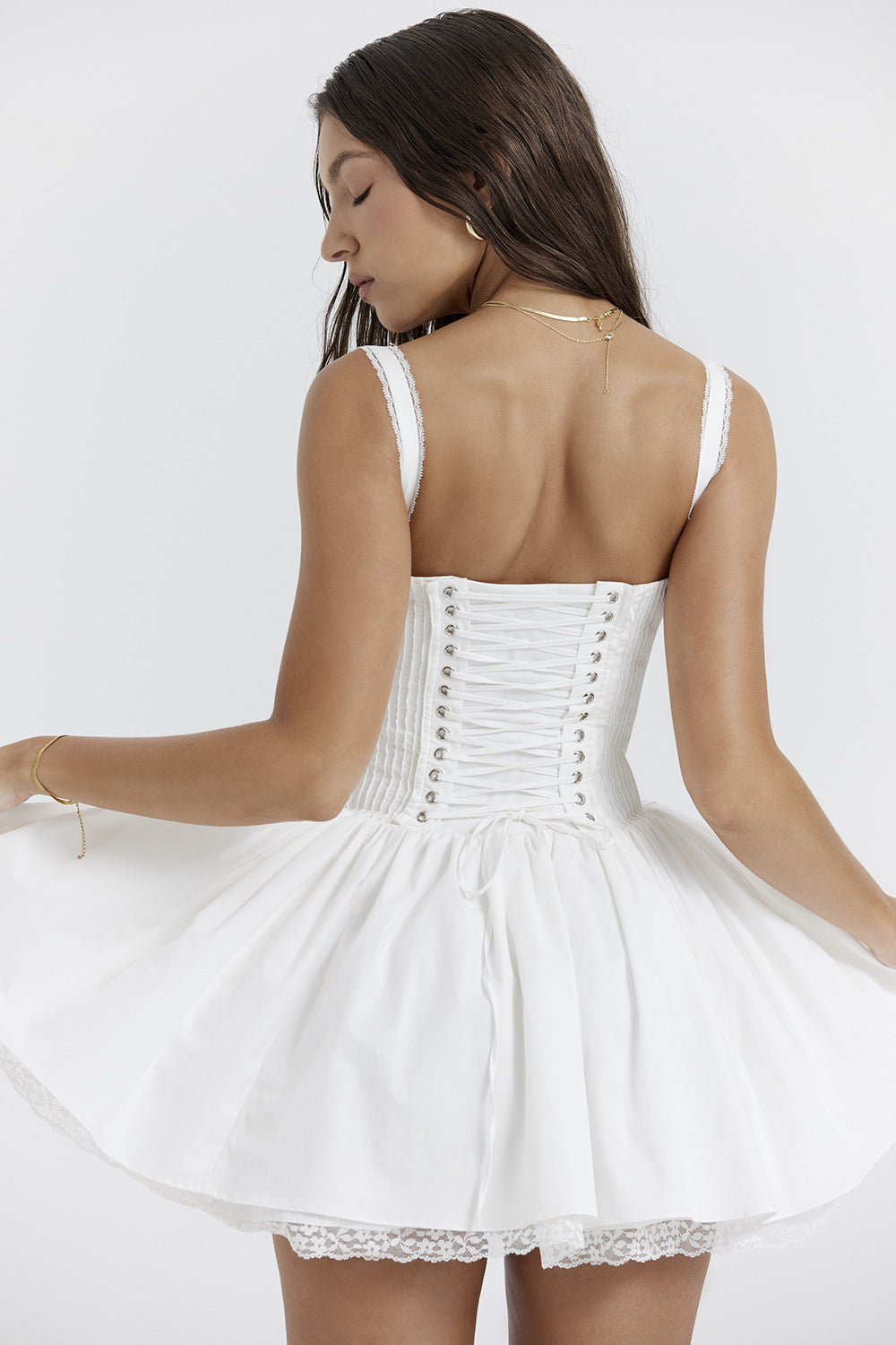 European and American Sexy Women's Lace Stitching Slip Skirt Waist Backless Small Skirt Pure White dress Women