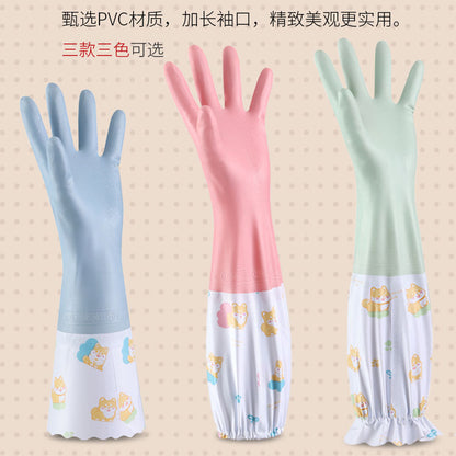 Winter Thickened fleece-lined Women's Waterproof Household Dishwashing Brush Bowl Kitchen Housework Gloves Washing Clothes Durable Latex Rubber
