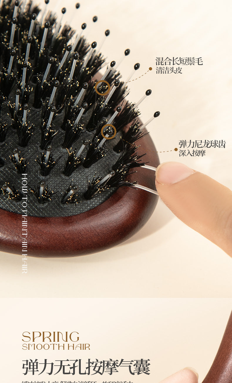 Natural and Authentic Boar Bristle Air Cushion Comb Air Bag Massage Comb Scalp Meridian Fluffy Bamboo Comb Beech Wood Comb Wholesale