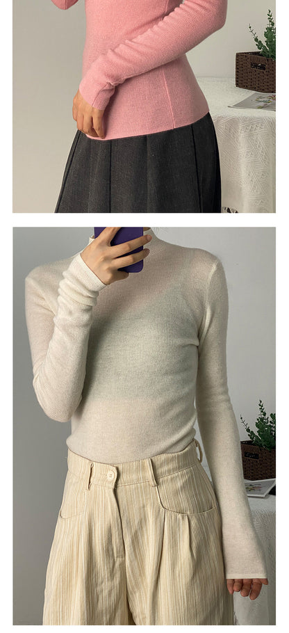 Machine Washable 100% Superfine Wool Sweater for Women Autumn and Winter New Loose Half Turtleneck Knitted Bottoming Sweater for Women