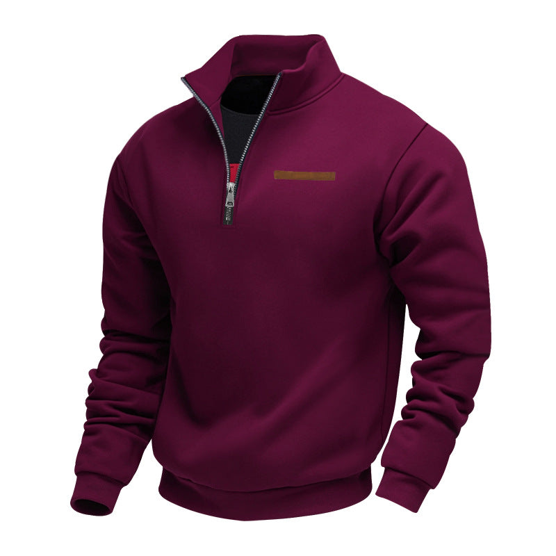 Cross-Border American Style Autumn and Winter Heavyweight Fleece Long-Sleeve Men's Sweatshirt with Half-Zip, Loose Fit, Stand Collar, Pullover Men's Sweatshirt