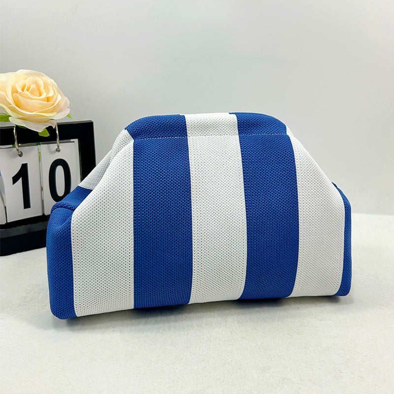Cross-Border Dropshipping Knitted Bag Striped Clutch Bag for Women Fly-Knit Cloud Versatile Stylish Portable Makeup Bag Large Capacity