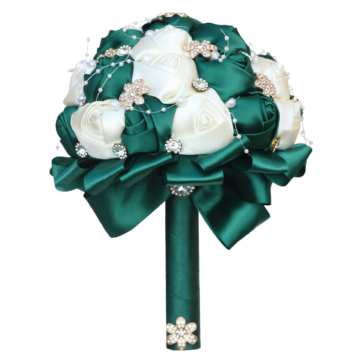 Amazon Supply Dark Green Bride Bridesmaid Simulated Satin Rose Bouquet Church Wedding Supplies Wholesale