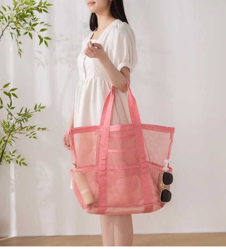 Korean Mesh Beach Bag Large Capacity Swimming Fitness Bag Travel Portable Storage Bag Multi-Pocket Swimsuit Storage Bag