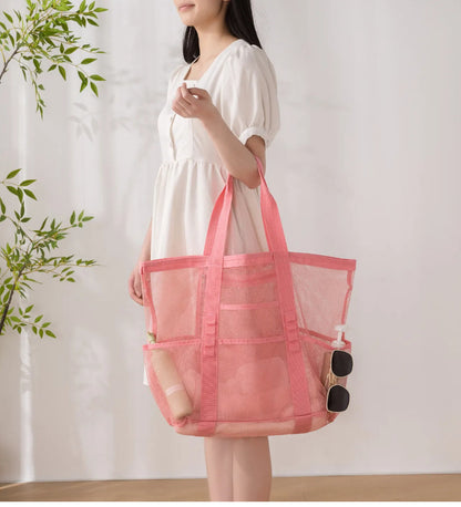 Korean Mesh Beach Bag Large Capacity Swimming Fitness Bag Travel Portable Storage Bag Multi-Pocket Swimsuit Storage Bag