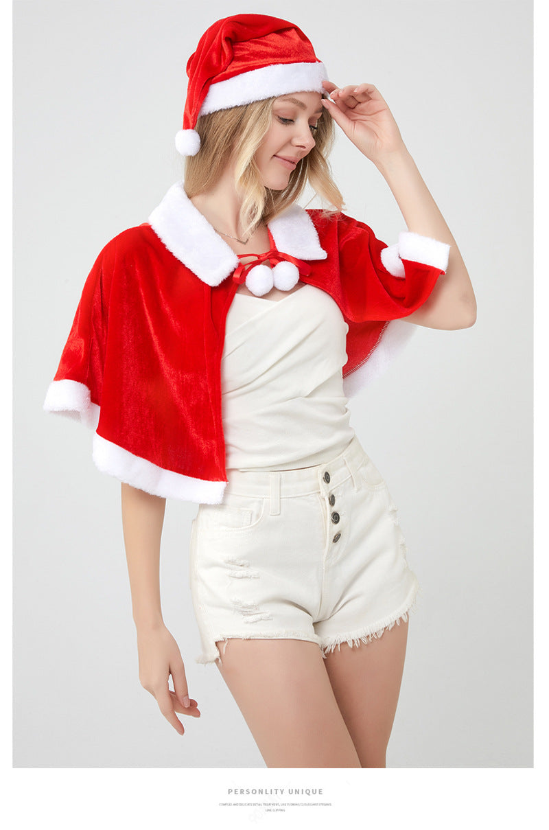 Santa Claus Cape Cape Cape Adult Female Hooded Golden Velvet Santa Claus Costume Performance Clothes