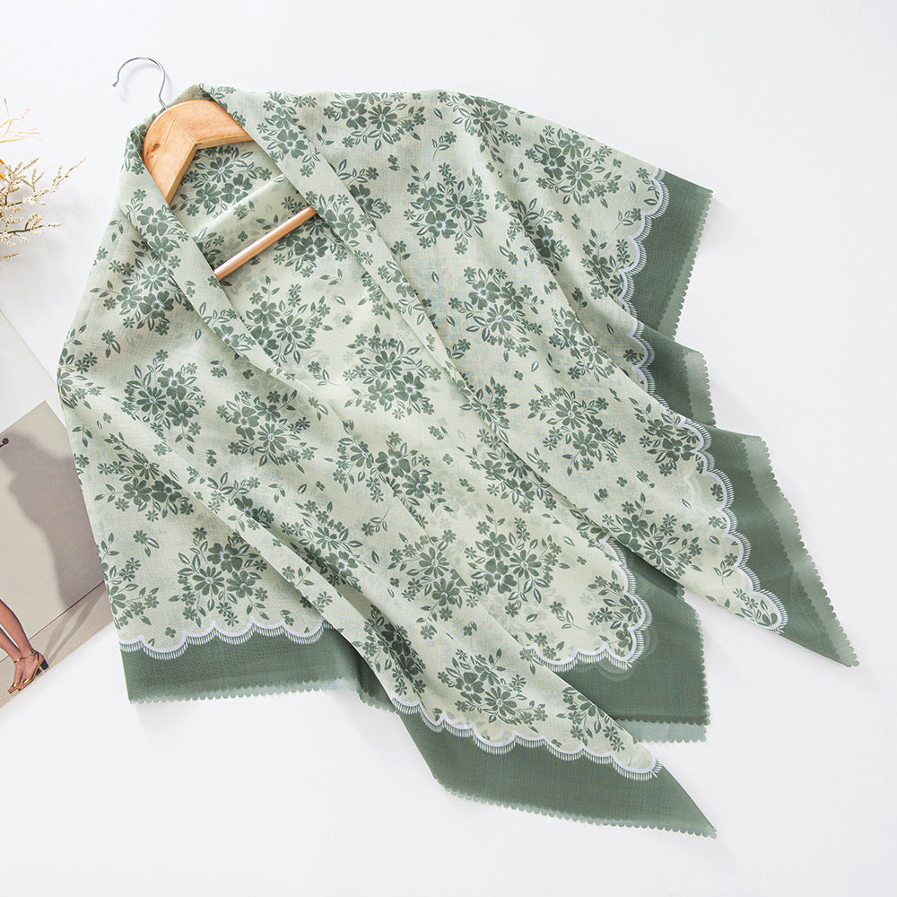 Cross-Border New Product Voile Print 110 Square Scarf Classic Lace Scarf Turban Malaysian Shawl