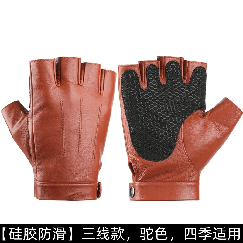 Motorcycle Sheepskin Half-Finger Gloves Men's Summer Thin Driving and Cycling Motorcycle Outdoor Riding Fitness Tactical Fingerless