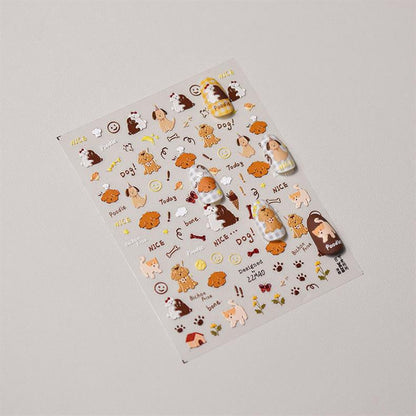 Cute Puppy Bear Nail Art Sticker Tomoni Embossed Adhesive 5D Cute Pet Nail Sticker Nail Art Decoration