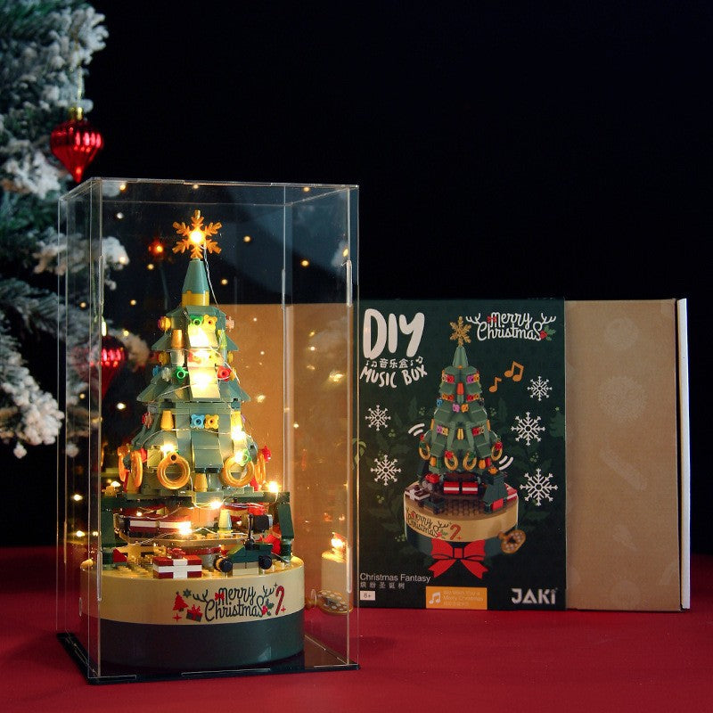 [Free Shipping] Genuine Jiaqi 1302 Colorful Christmas Tree Building Blocks Rotating Music Box Chinese Christmas Building Blocks Gift