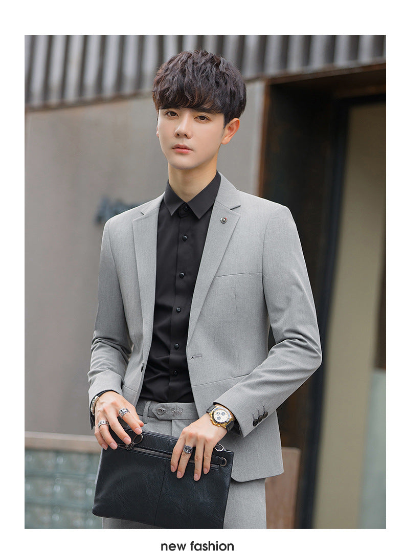 A 1.45kg Piece Set of Spring & Fall Casual Small Suit Jacket Men's Korean Style Slim Gray Formal Full Suit Suit