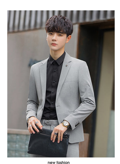 A 1.45kg Piece Set of Spring & Fall Casual Small Suit Jacket Men's Korean Style Slim Gray Formal Full Suit Suit