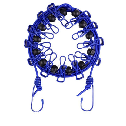 Creative Outdoor Elastic Windproof Clothesline with Positioning Clips, Korean Style Clothesline with 12 Windproof Clips