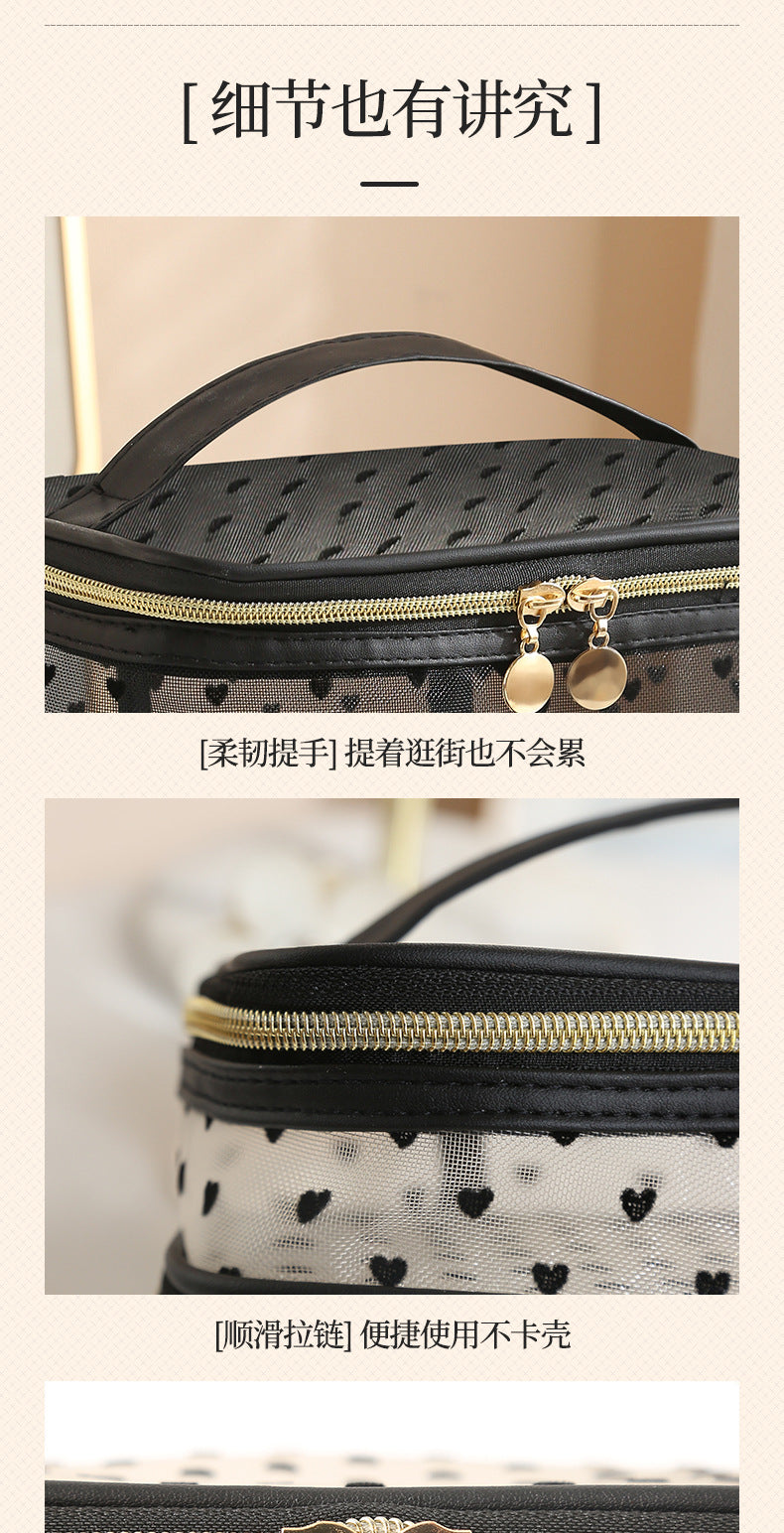 New Style Heart-Shaped Portable Makeup Bag, Single/Double Layer Cosmetic Storage Bag, Simple Mesh Makeup Bag, Travel Makeup Bag