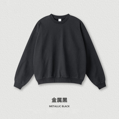Men's 2025 Spring and Autumn High Quality Loose Solid Color Heavy Weight Terry 440g Drop Shoulder Basic Round Neck Sweatshirt for Men