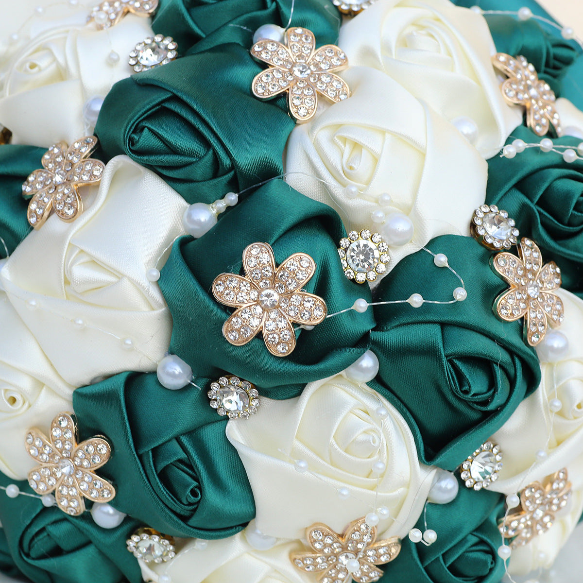 Amazon Supply Dark Green Bride Bridesmaid Simulated Satin Rose Bouquet Church Wedding Supplies Wholesale