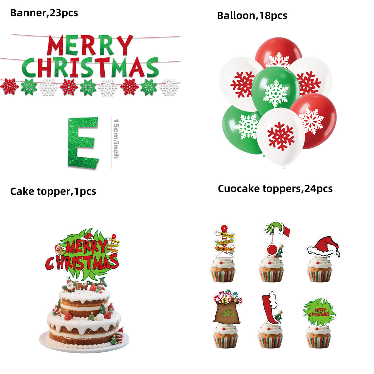 Cross-Border New Product Christmas Grinch Theme Party Decoration Flag Cartoon Party Supplies Tableware Christmas Decoration