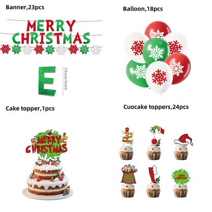 Cross-Border New Product Christmas Grinch Theme Party Decoration Flag Cartoon Party Supplies Tableware Christmas Decoration