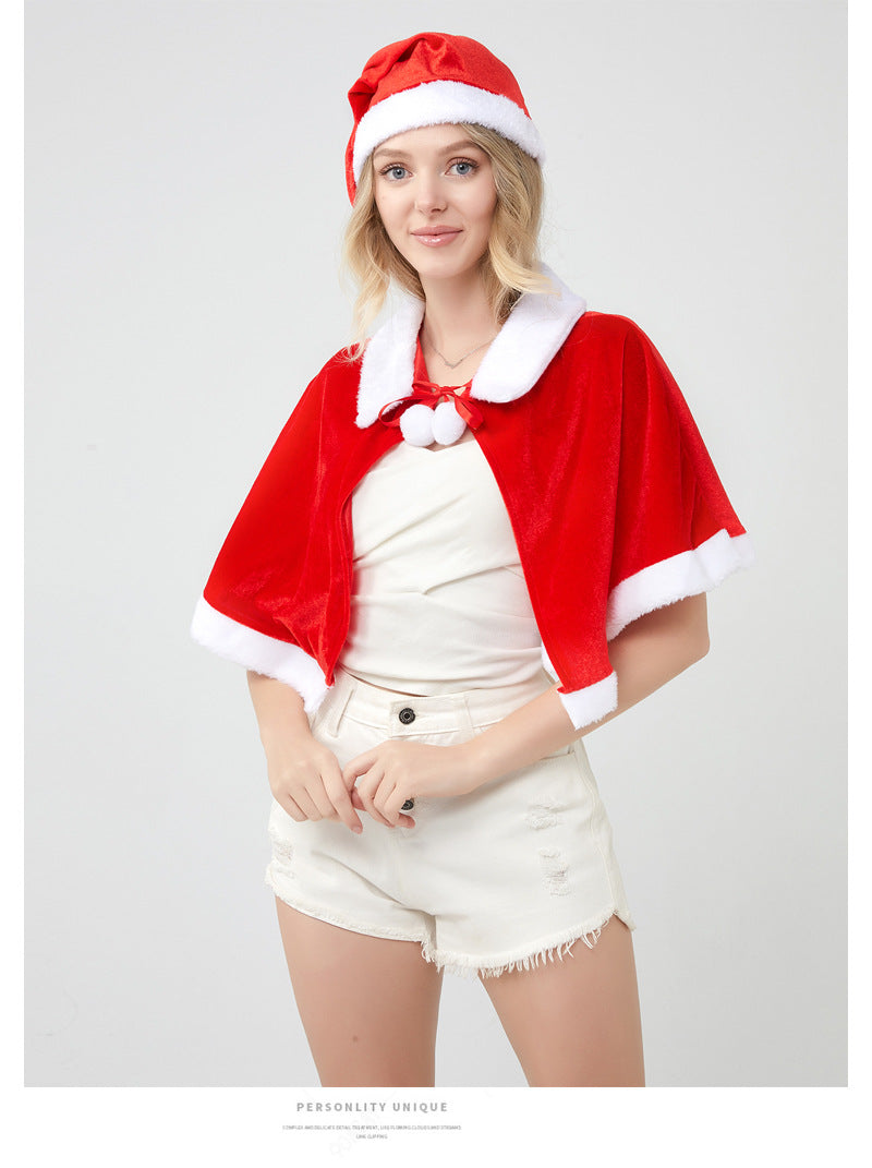 Santa Claus Cape Cape Cape Adult Female Hooded Golden Velvet Santa Claus Costume Performance Clothes
