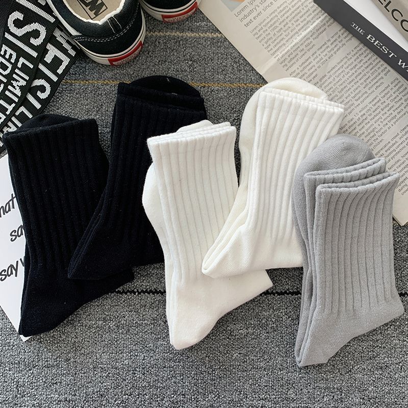 Socks Men's Autumn Spring and Autumn New Solid Color Casual All-match Sports Style Basketball Fashionable Socks Comfortable Men's Mid-tube Socks