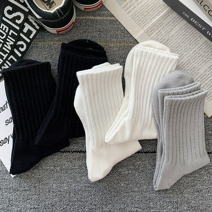 Socks Men's Autumn Spring and Autumn New Solid Color Casual All-match Sports Style Basketball Fashionable Socks Comfortable Men's Mid-tube Socks