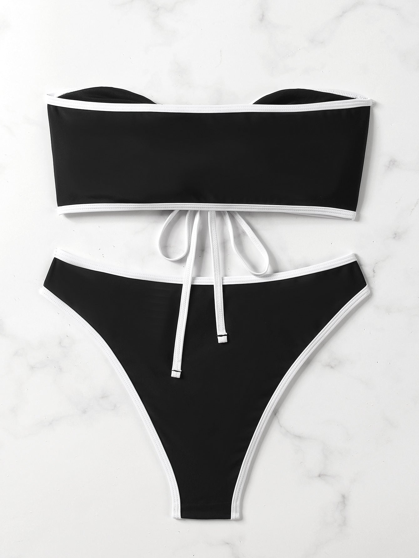 European and American Style Sexy Bandeau Bikini Swimsuit for Women, Solid Color with Chest Pads, Simple Cross-Border Two-Piece Swimsuit