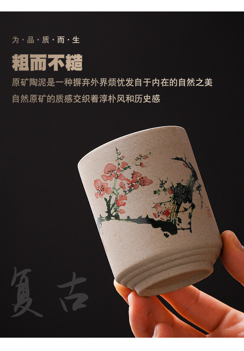 Yue Rui Healthy Large Stoneware Tea Cup Water Cup Ceramic Cup 180ml Pottery Cup Straight Bucket Cup Japanese Retro Cup