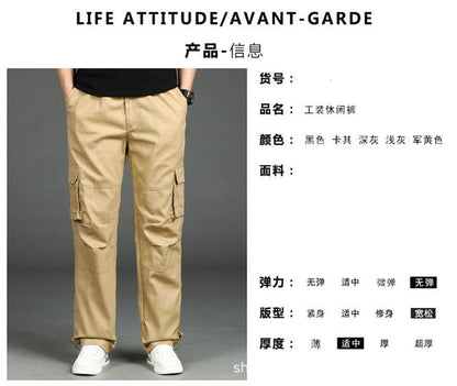 Spring and Autumn Cotton Crane Pants Foreign Trade Plus Size Pants Site Work Pants Men's Multi-Pocket Wear-Resistant Casual Pants