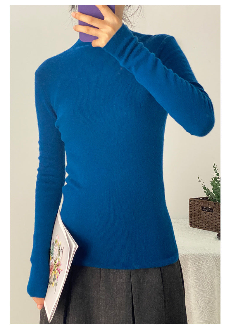 Machine Washable 100% Superfine Wool Sweater for Women Autumn and Winter New Loose Half Turtleneck Knitted Bottoming Sweater for Women