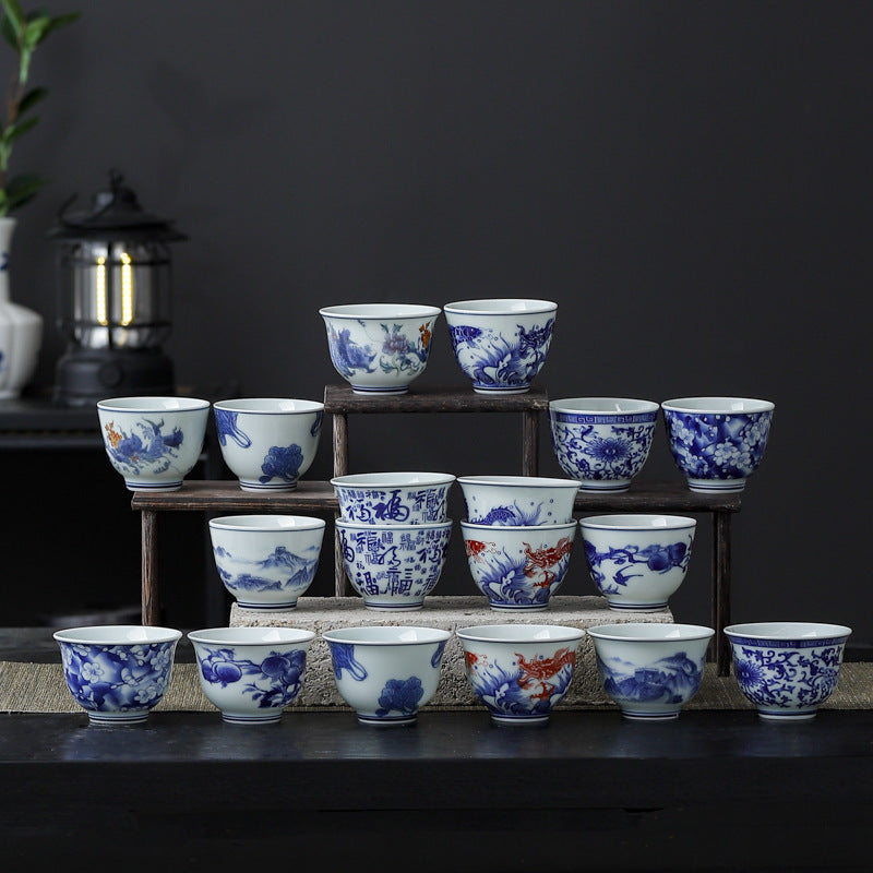 Yuerui Ceramic New Blue and Flower Tea Cup Underglaze Color Retro Yulan Cup Bowl of Kung Fu Tea Zen Tea Master Cup