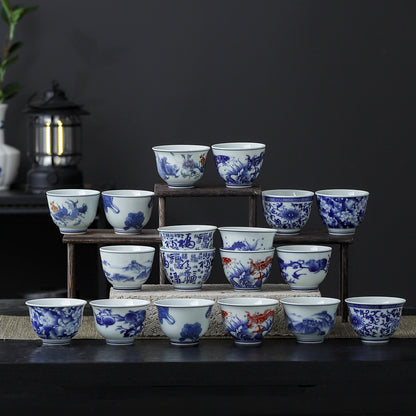 Yuerui Ceramic New Blue and Flower Tea Cup Underglaze Color Retro Yulan Cup Bowl of Kung Fu Tea Zen Tea Master Cup