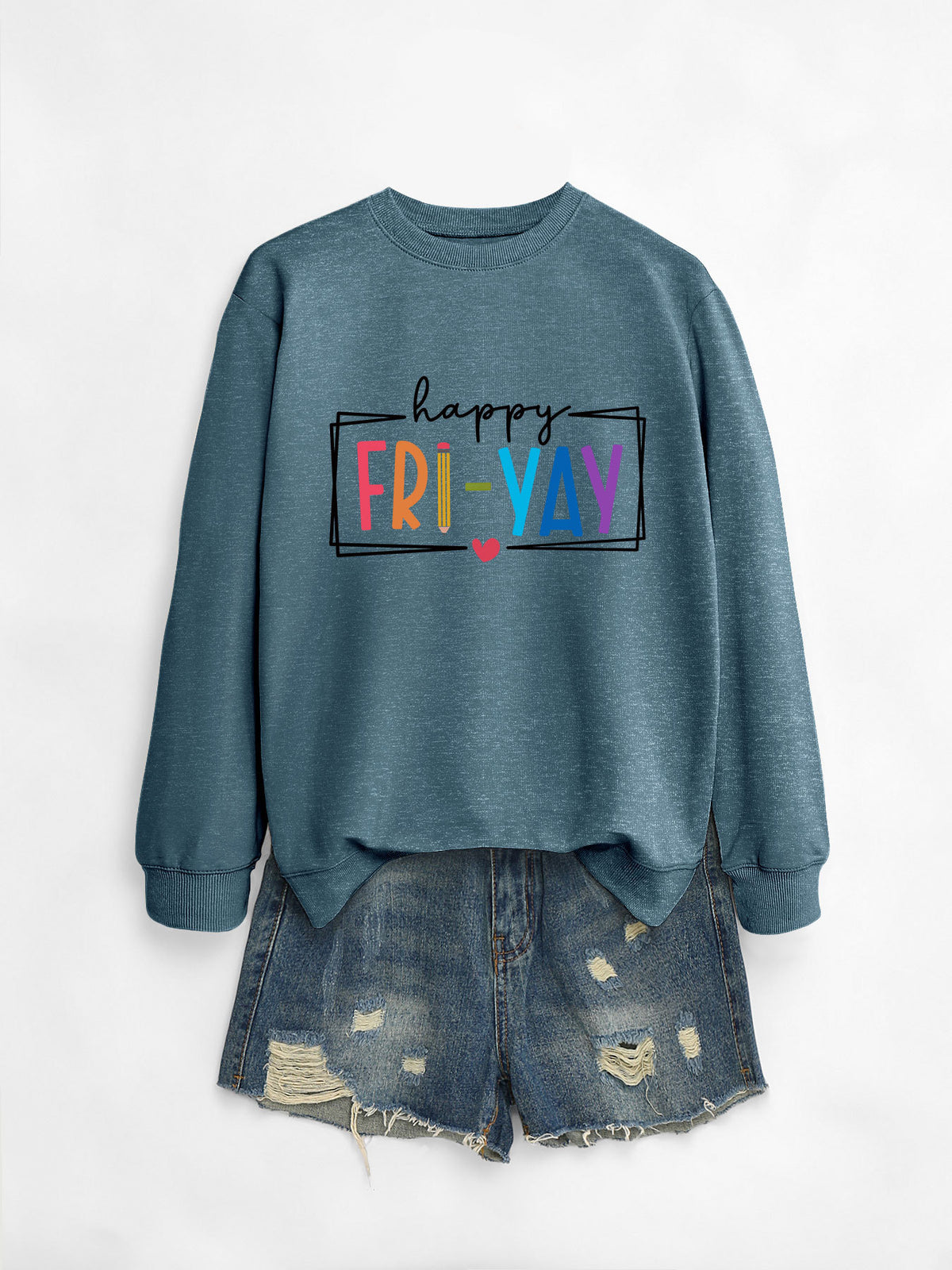 Amazon Ebay Round Neck Sweatshirt Happy Fri Yay Fun Letters Casual Fashion Long-Sleeved Tops in Stock