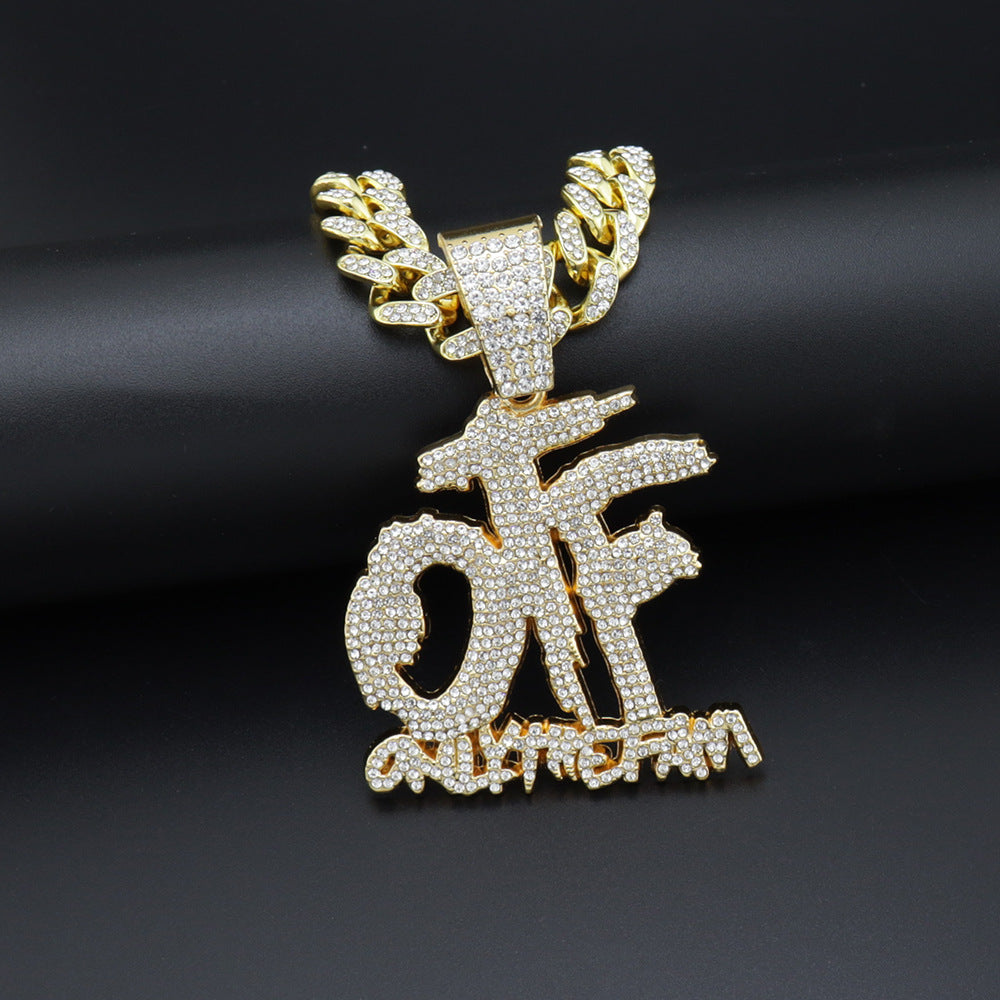 European and American Tide Diamond-encrusted Shiny OTF Letter Necklace for Men and Women hiphop Hip Hop Street Disco Pendant Cross-border New Product