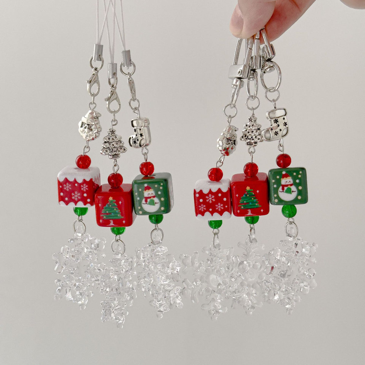 Christmas Beaded Mobile Phone Lanyard Christmas Cute School Bag Hanging Keychain Snowflake Pendant