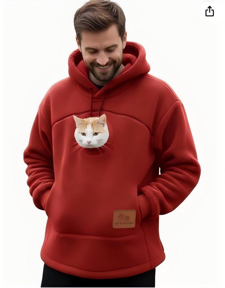 2025 New European and American Polar Fleece Pet-In-One Men's and Women's Trendy Hooded Loose Casual Warm Sweatshirt