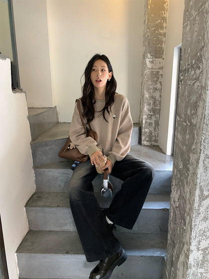 Guangzhou Huang Zheng American Retro Sexy Pullover Embroidered Sweatshirt Feminine Versatile Long-Sleeved Casual Top 530821