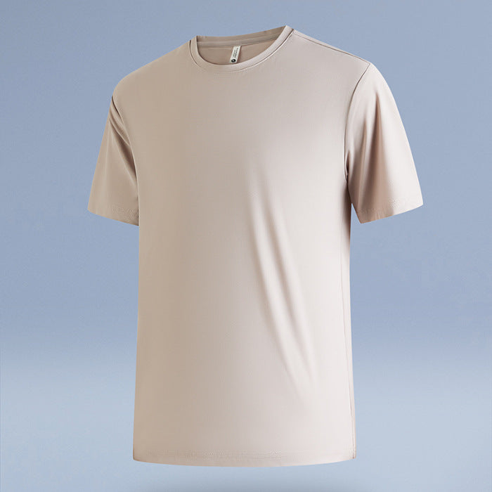 Dan Baoni | Summer Cool Sense Sunscreen Solid Color Advanced Sense Ice Silk Men's T-Shirt Loose Round Neck Shoulder Short Sleeve Customization