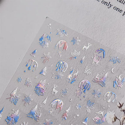 Fantasy Christmas Nail Art Stickers Tomoni Embossed Adhesive Popular Ins Colorful Snowflake Nail Sticker Decorations