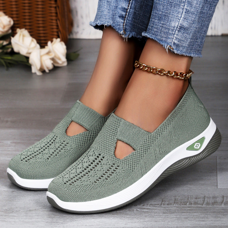 Women's Shoes Cross-Border Large Size Casual Shoes Fly-Knit Breathable Shoes Women's Lightweight and Comfortable Mesh Shoes Soft Sole Shallow Shoes