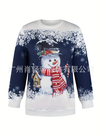 Cross-border women's Christmas printed long-sleeved round-neck sweater, make Christmas explosives in advance.