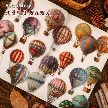 Cross-Border Retro Story Clear Sky Series Hot Air Balloon Background Decoration 20 Pet Retro Handbook Base Stickers