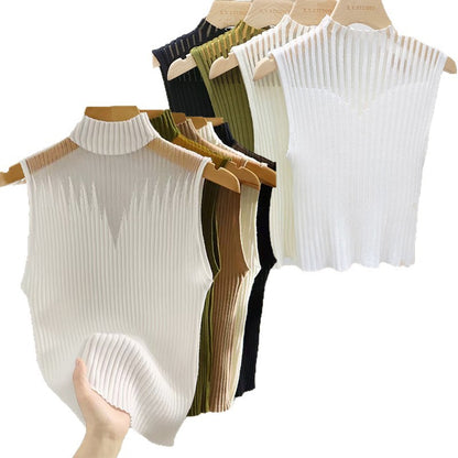 New Style Sleeveless Knit Top for Women, Summer Thin Style with a High-End Feel, Elegant Collar, Vacation Casual Top, Direct Cross-Border Supply
