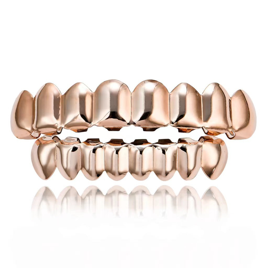 European and American Hot Selling Hiphop Hip-Hop Gold Braces Upper Teeth 8 Lower Teeth 8 Teeth Braces Cross-Border Glossy Braces