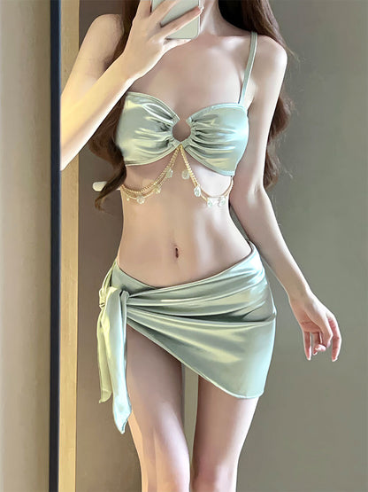 One-Piece Swimsuit Women's Summer Three-Piece Sexy 2025 New Push-Up Slimming Look Vacation High-End Bikini Hot Spring Bathing