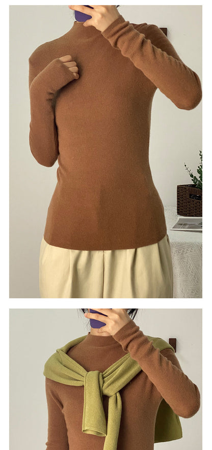 Machine Washable 100% Superfine Wool Sweater for Women Autumn and Winter New Loose Half Turtleneck Knitted Bottoming Sweater for Women