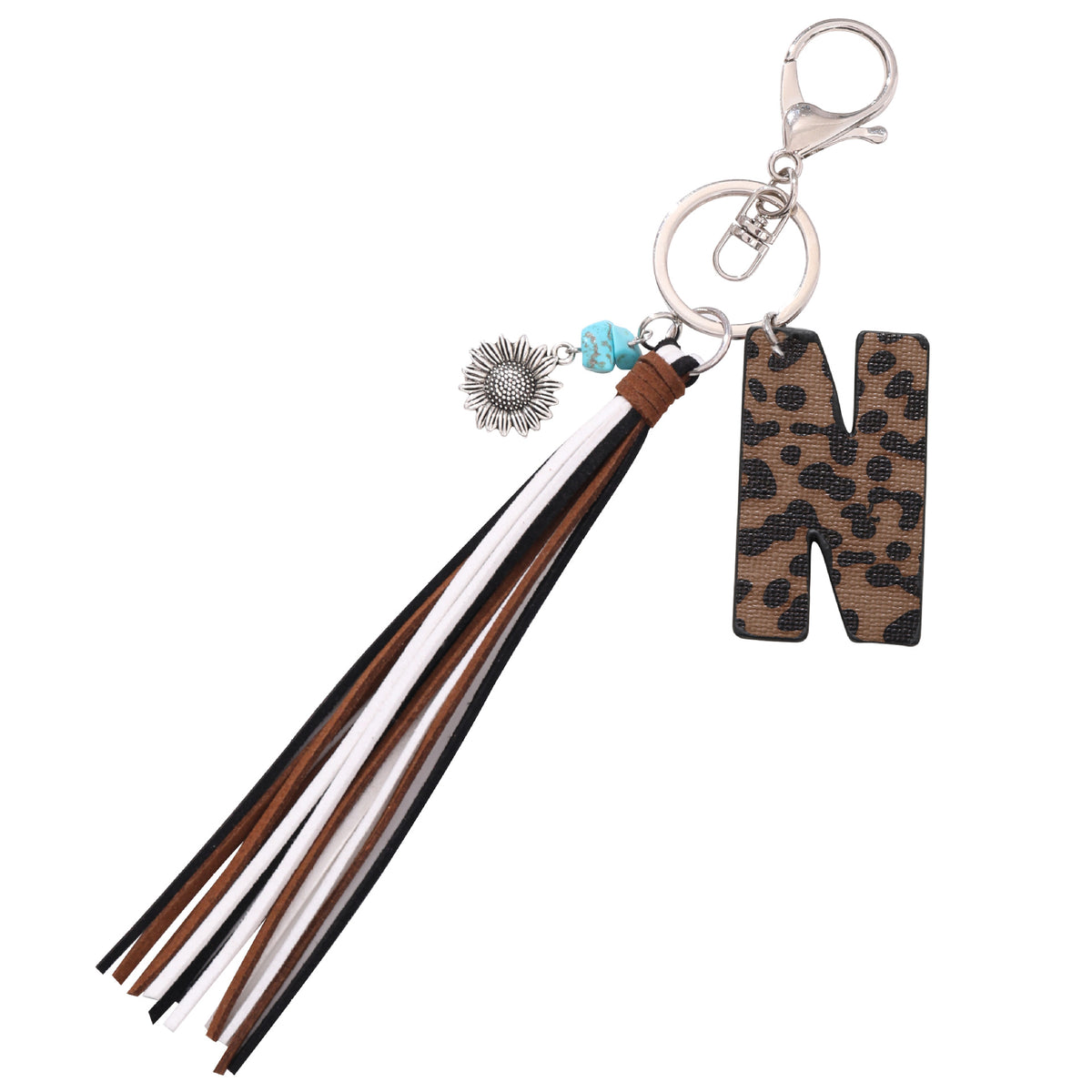 New Western Denim Style Leopard Oil-trimmed Leather Letter A Korean Velvet Tassel Combination Keychain Pendant Bag