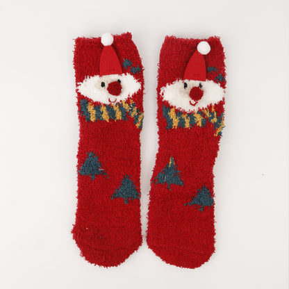 Christmas socks women's Christmas tree socks winter thick warm coral fleece sleep socks cartoon elk snowman