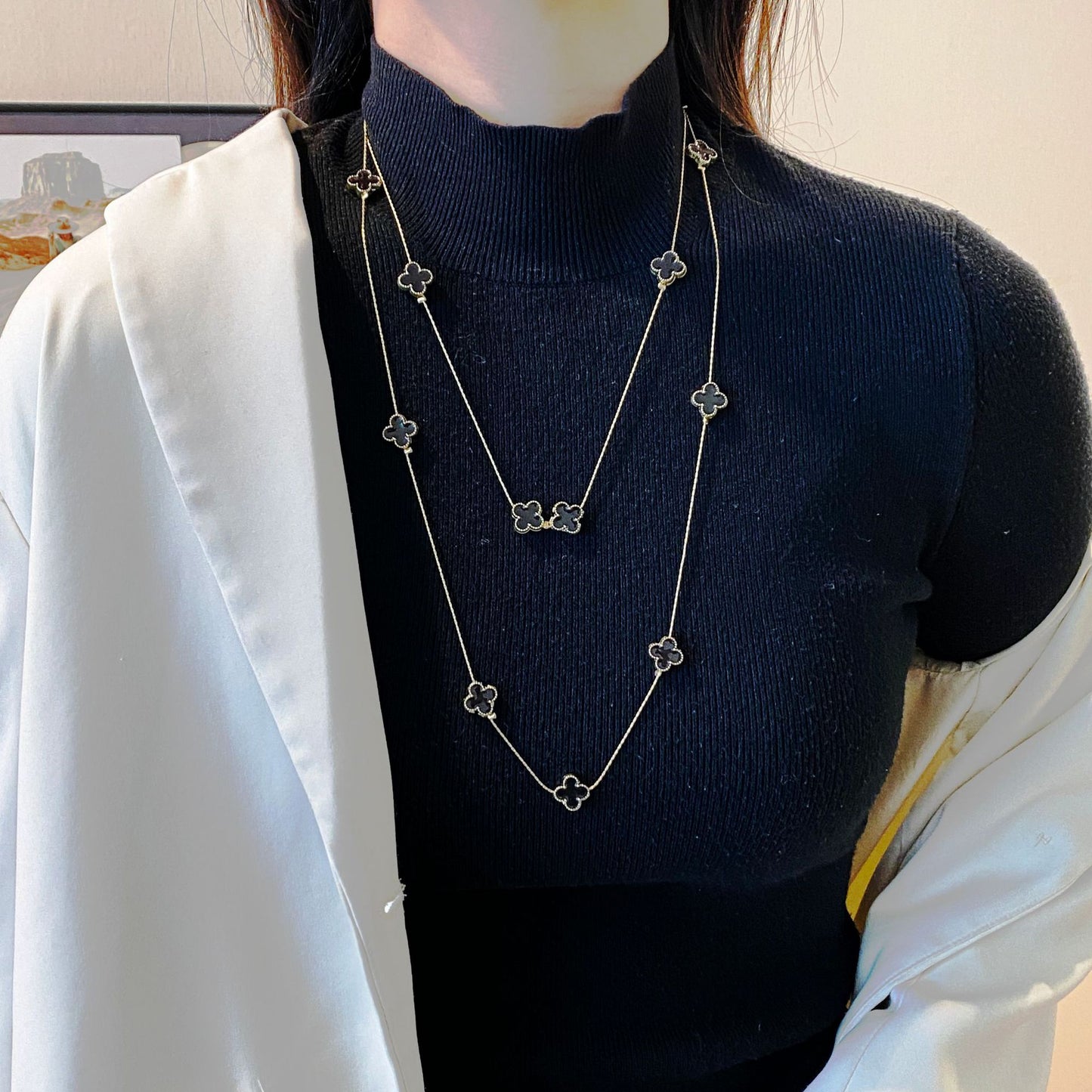 Shijiazu stacked with long pearl necklace women's light luxury temperament sweater chain Joker high sense autumn and winter necklace